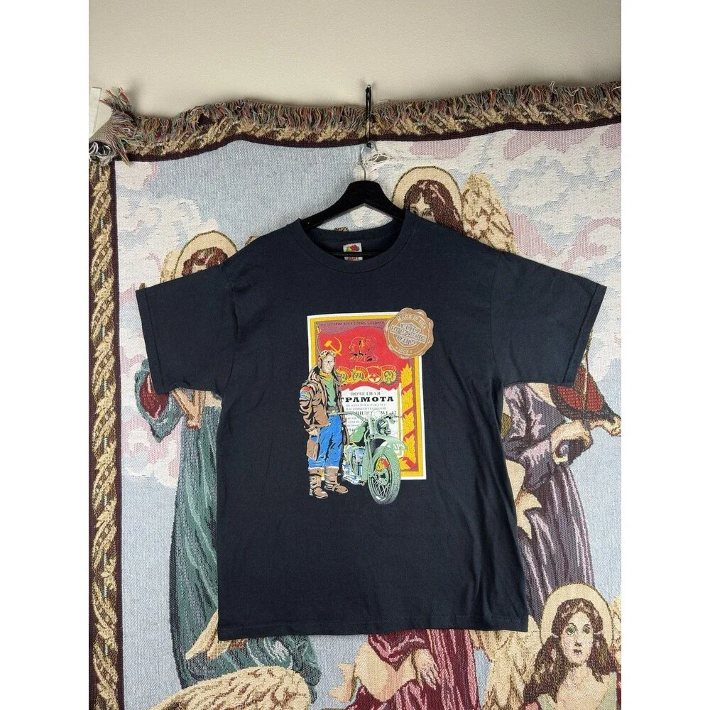Harley Davidson Motorcycles Moscow Russia Biker Mens Size Large Graphic Soviet